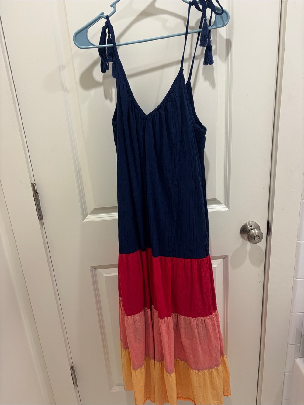 Old Navy Navy Blue Maxi Dress with Pink, Coral & Yellow Colorblock